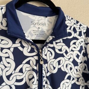 San Soleil Womens Small Navy Chain UPF Quarter Zip Golf Tennis Pickleball Preppy